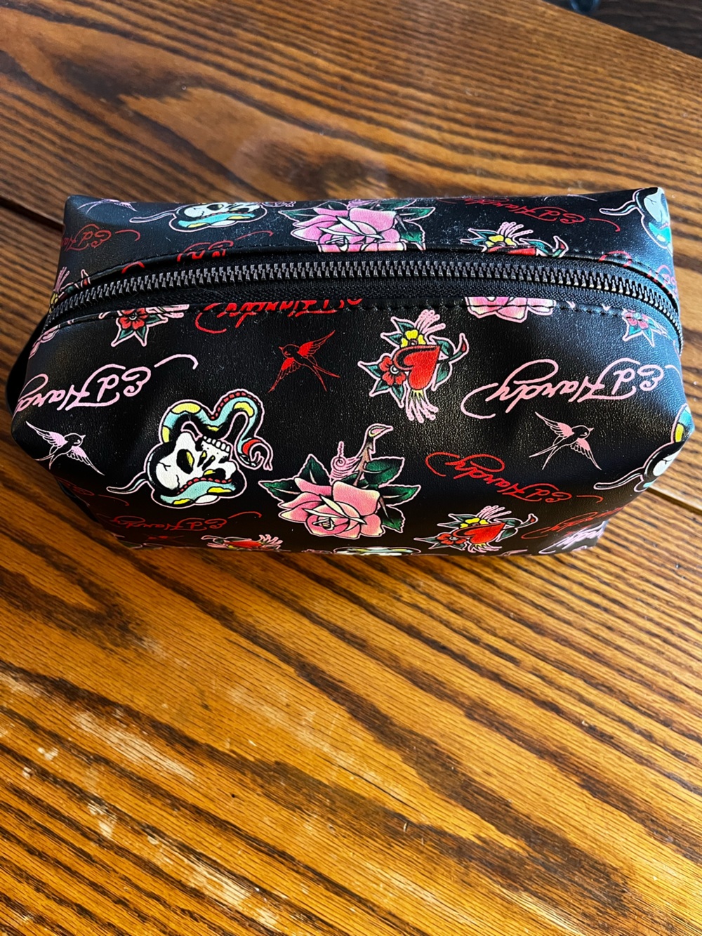 Ed Hardy Woman's Black Skull/Roses/Snakes Cosmetic/Pencil Travel Case